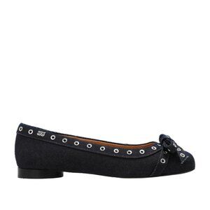 GANNI Eyelets Bow Ballerina Denim | Dark Navy